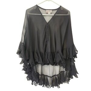 Sterling Styles Vtg Black Sheer Boudoir Bed Jacket Beaded Tassel Romantic‎ Goth